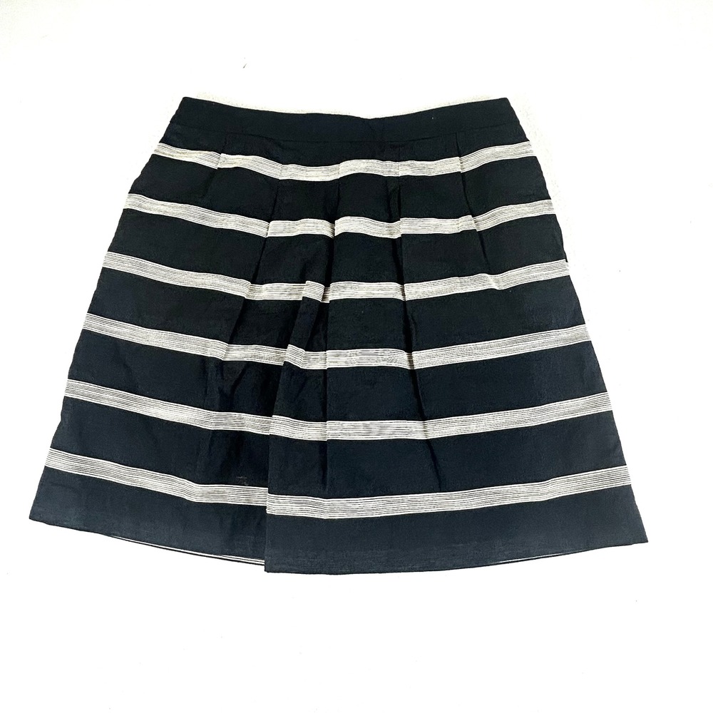 Ann Taylor LOFT Womens Black White Striped Pleated‎ A-Line Mini Skirt Size 2